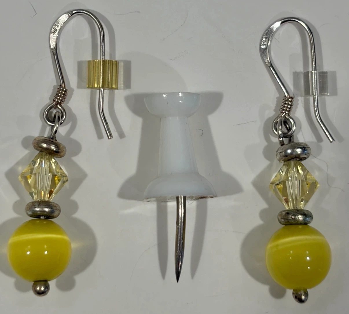 925 (Stamped) Sterling Silver Cat’s Eye Crystal Like Earrings - photo 2