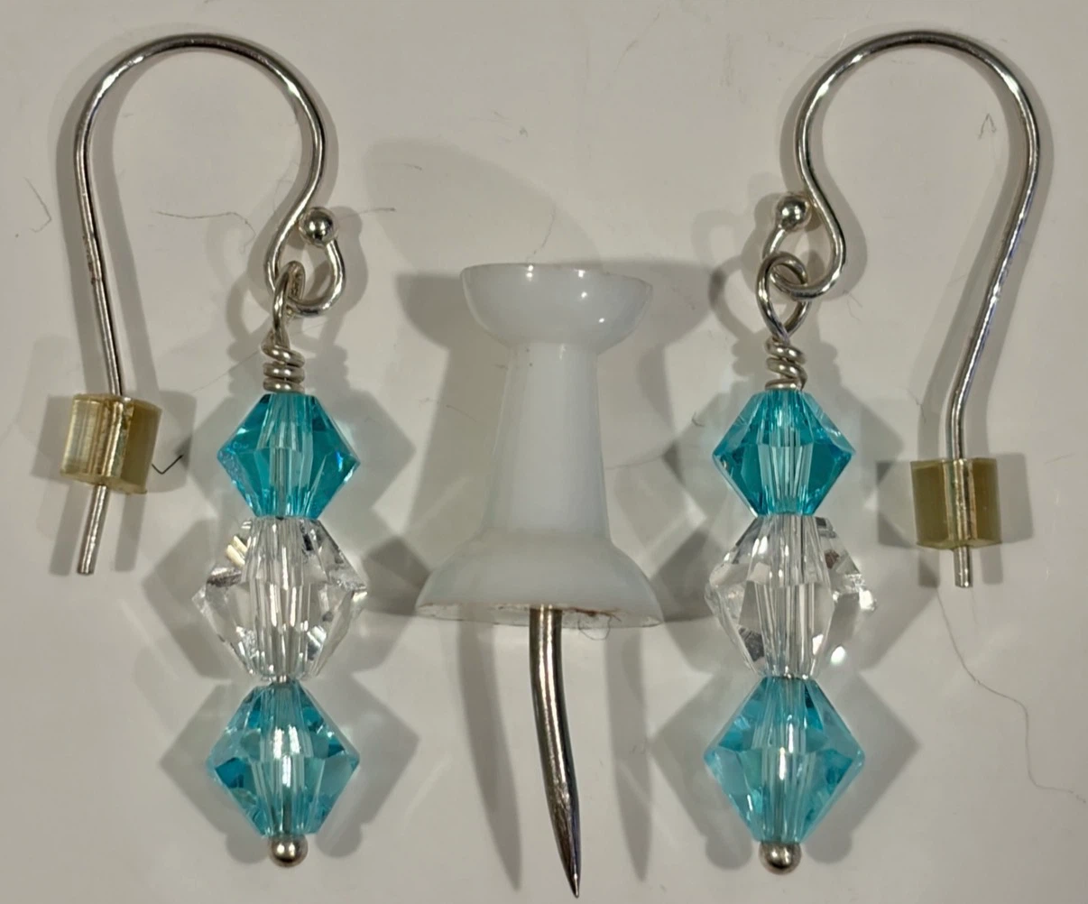 925 (Stamped)Sterling Silver Crystal Like Aquamarine Earrings - photo 2