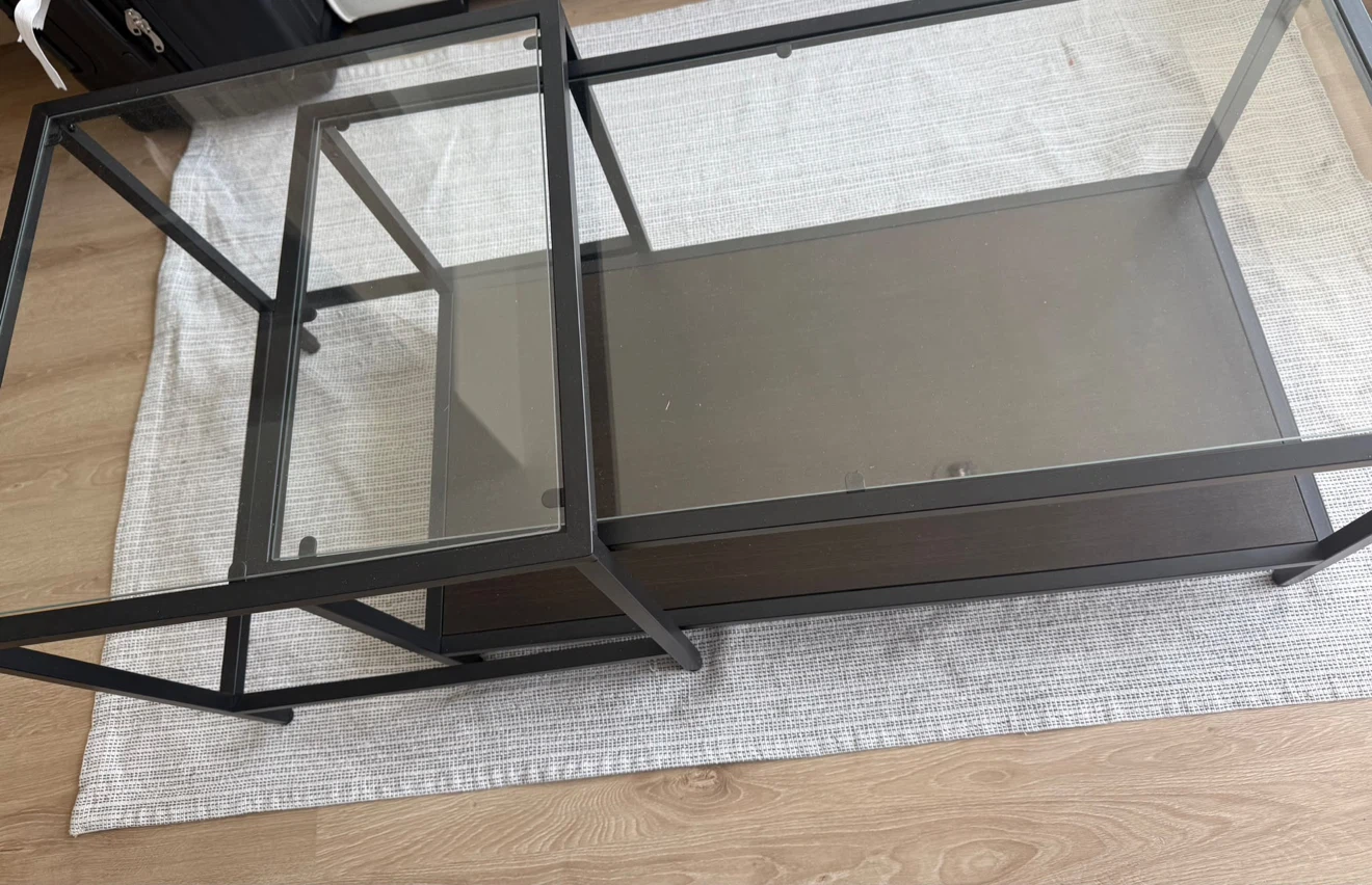Glass and Metal Coffee Table Set