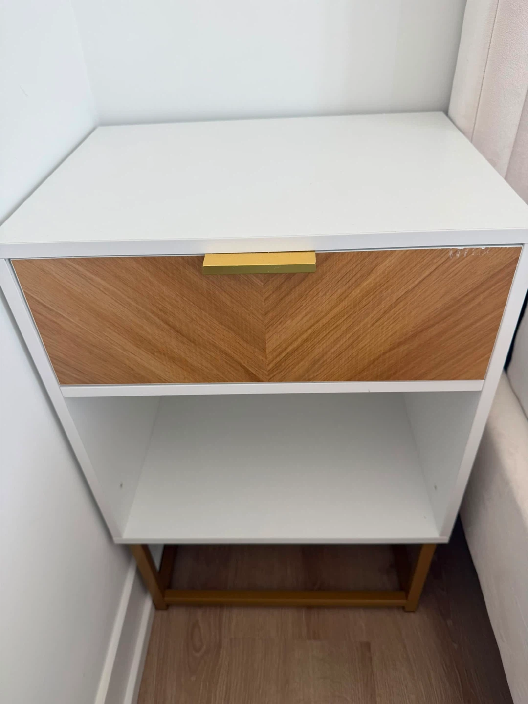 White and Wood Nightstand with Drawer