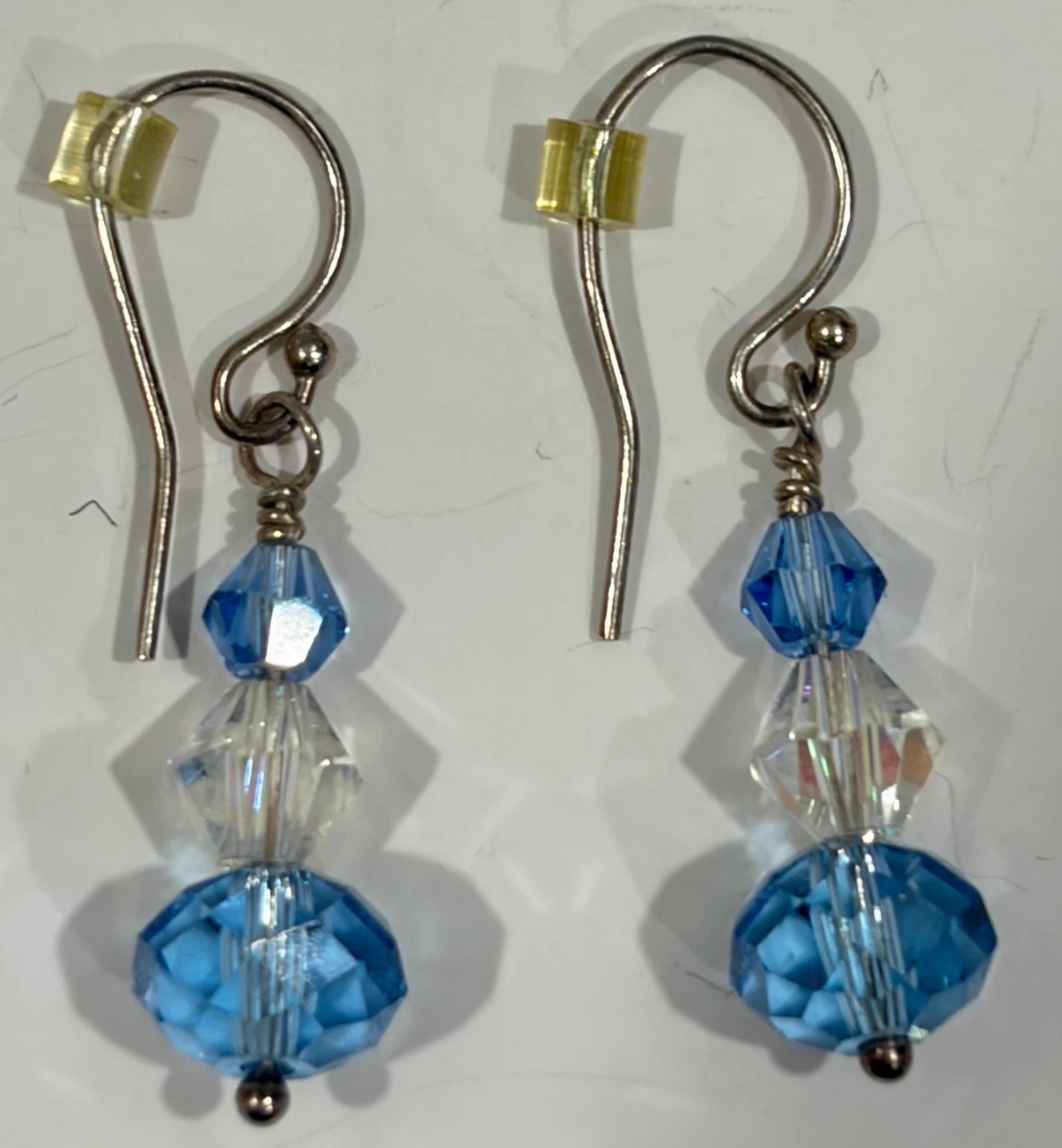 925 (Stamped) Sterling Silver Blue Crystal Like Dangle Earrings