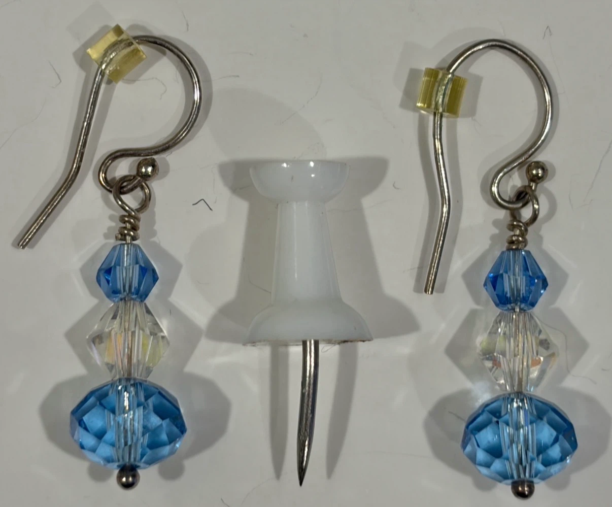925 (Stamped) Sterling Silver Blue Crystal Like Dangle Earrings - photo 2