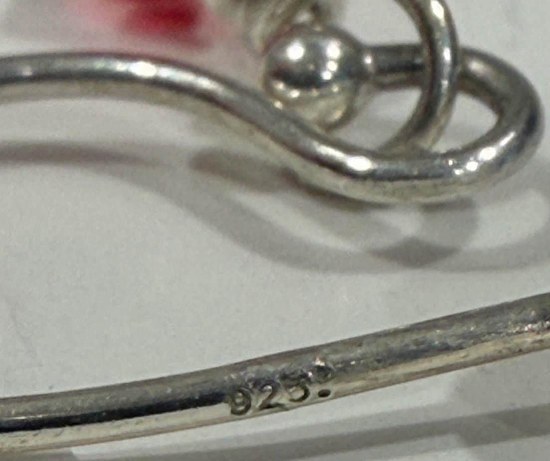 925 (Stamped) Sterling Silver Red Crystal Like Bead Earrings - photo 3
