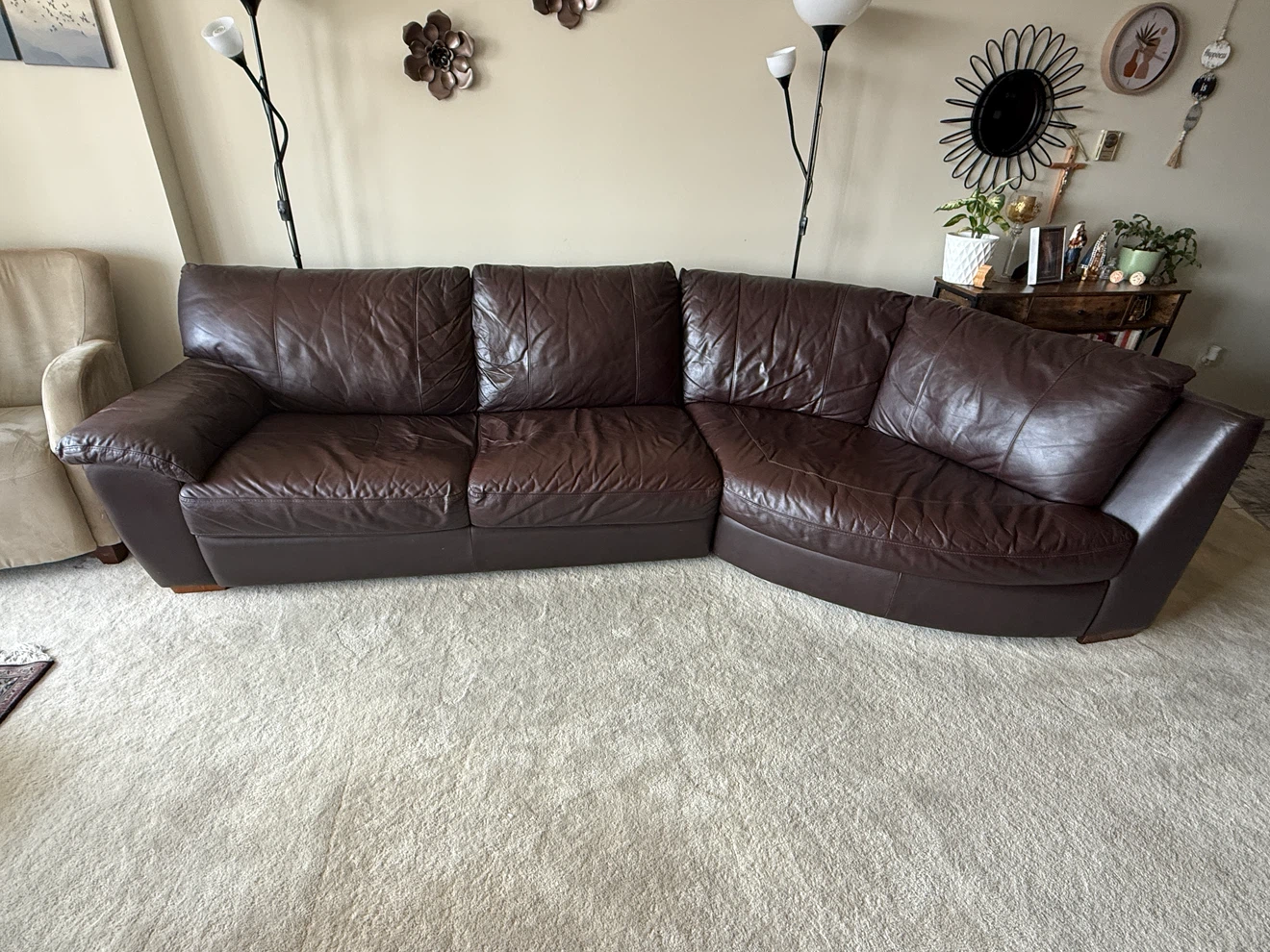Brown Leather Sectional Sofa - photo 3