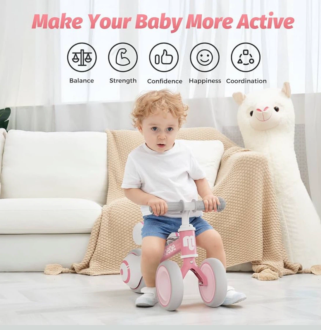Allobebe Toddler Balance Bike – Pink & White – Like New - photo 4
