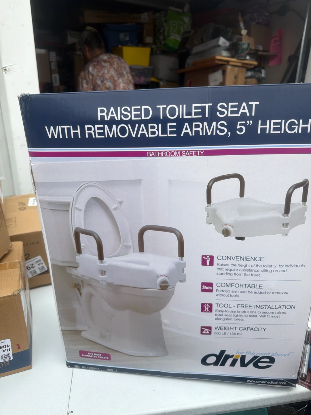 Drive Medical Raised Toilet Seat with Removable Arms, 5" Height