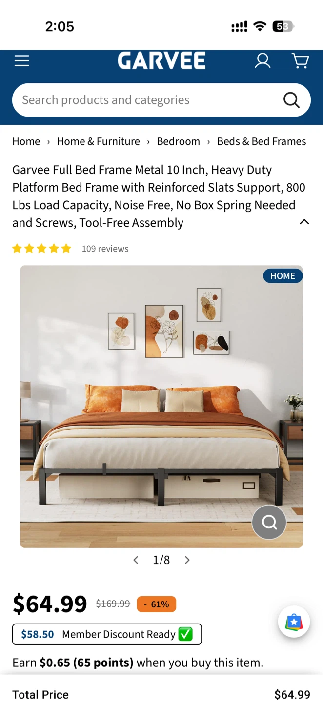 Garvee Full Bed Frame Metal 10 Inch