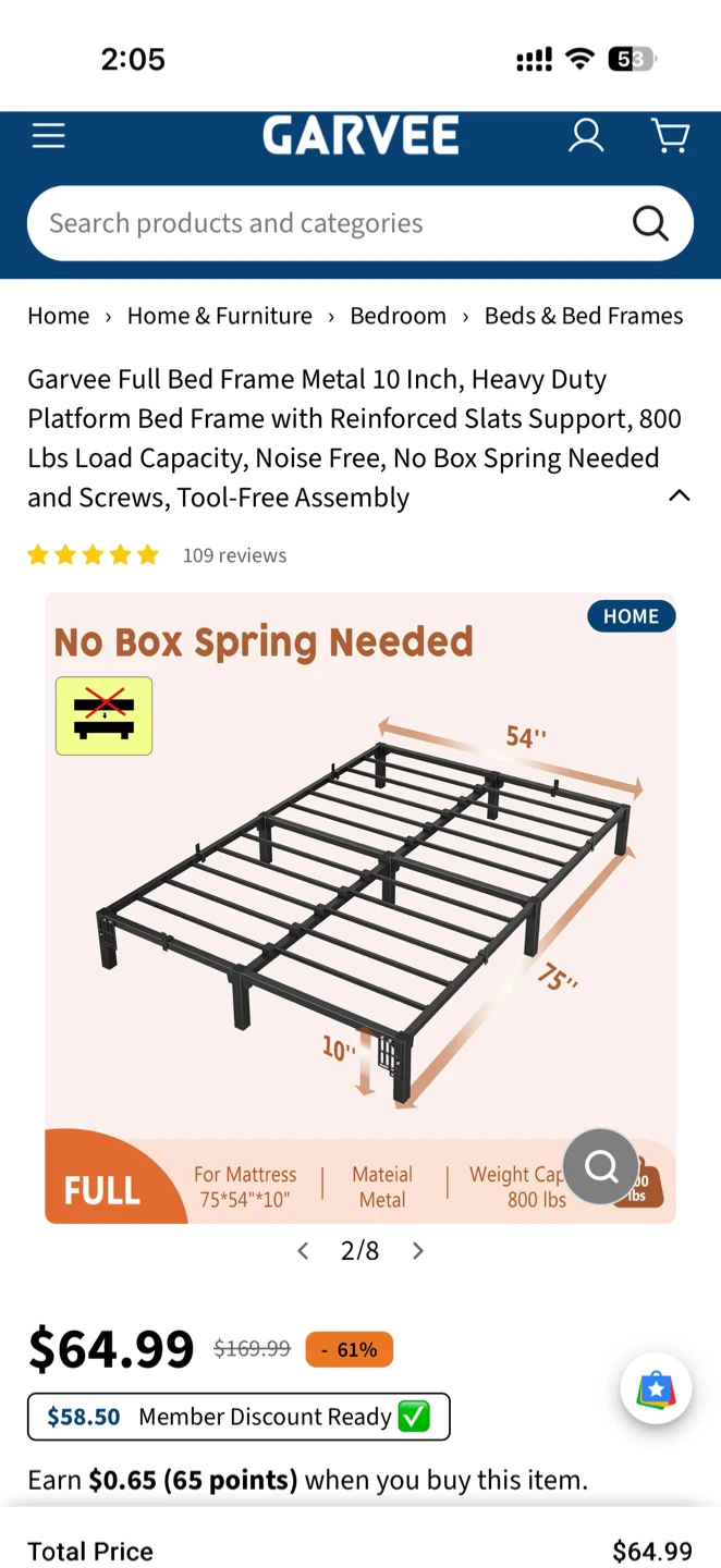 Garvee Full Bed Frame Metal 10 Inch - photo 2
