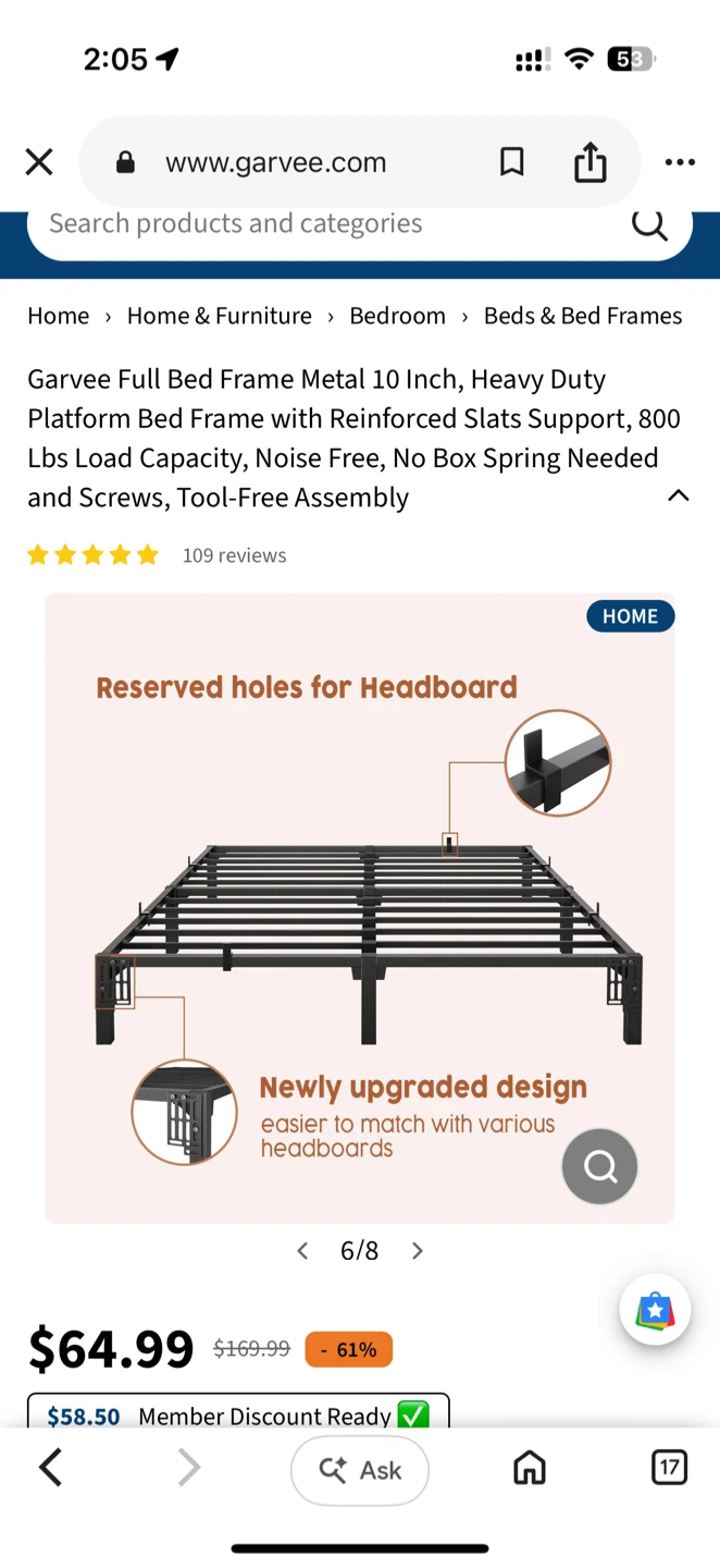 Garvee Full Bed Frame Metal 10 Inch - photo 3