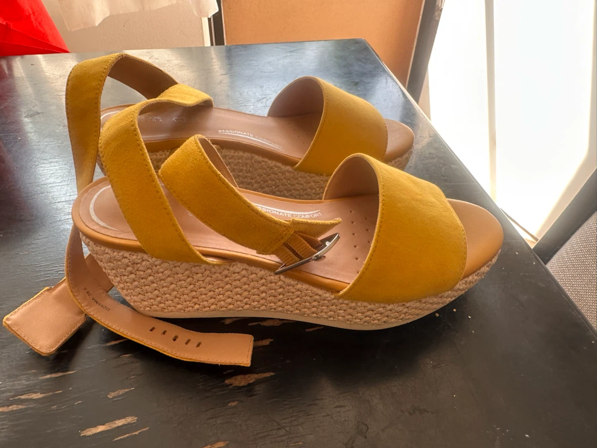 Geox Yellow Suede Wedge Sandals