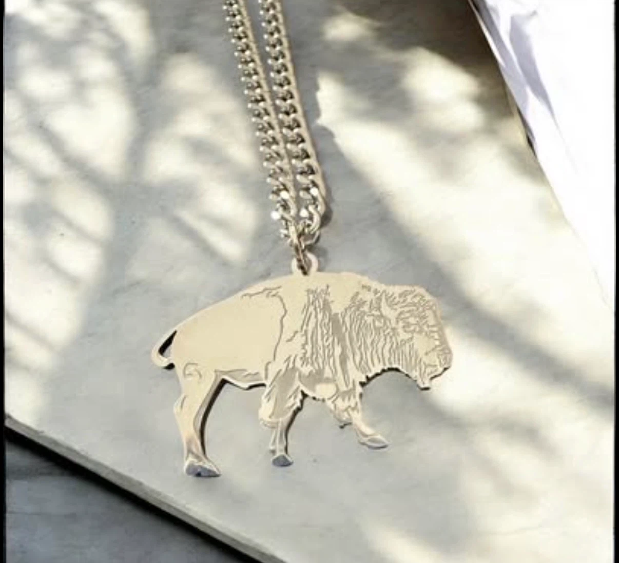 Unisex Bison Pendant Necklace