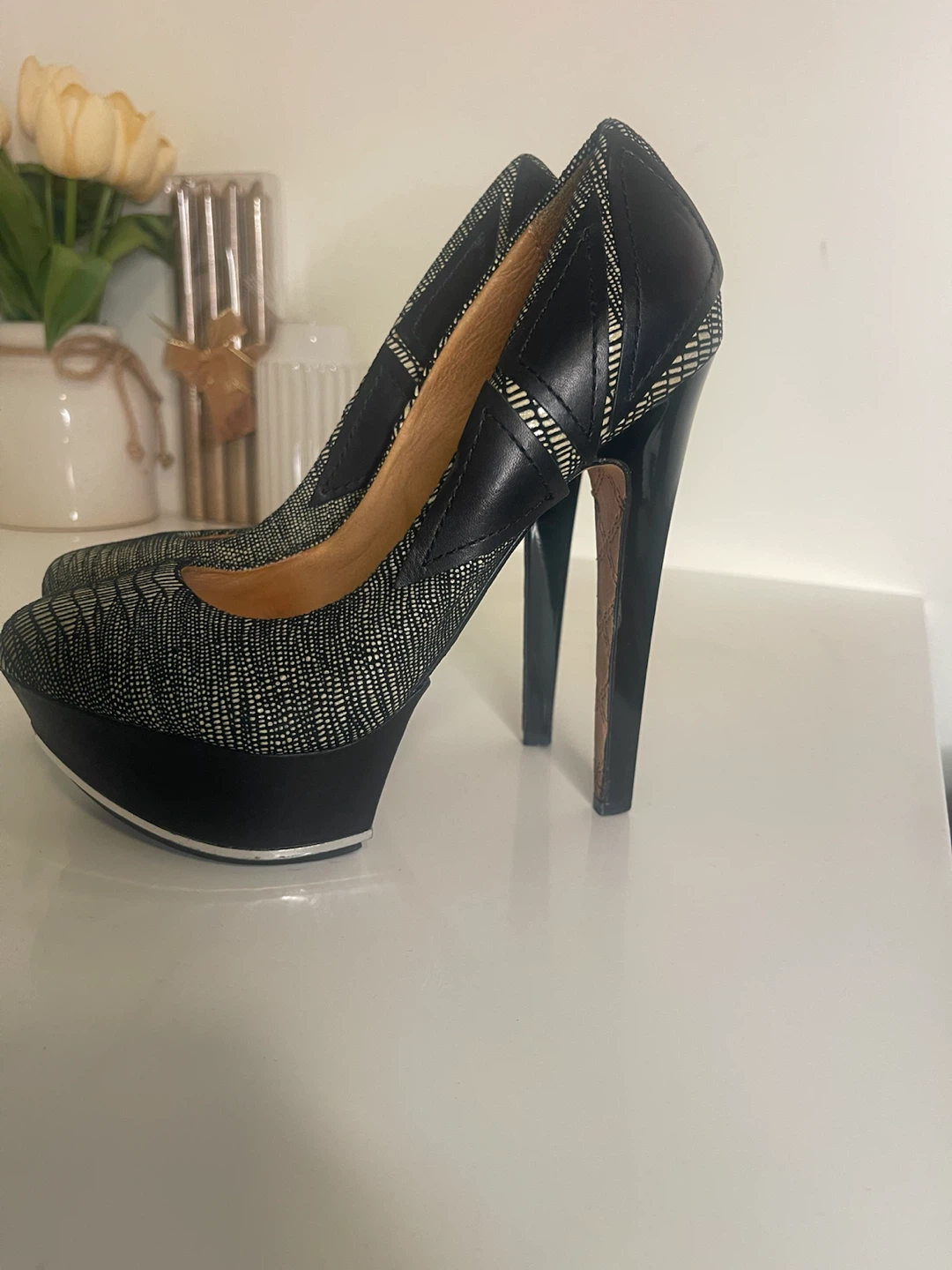 Black & White Patterned Platform Heels