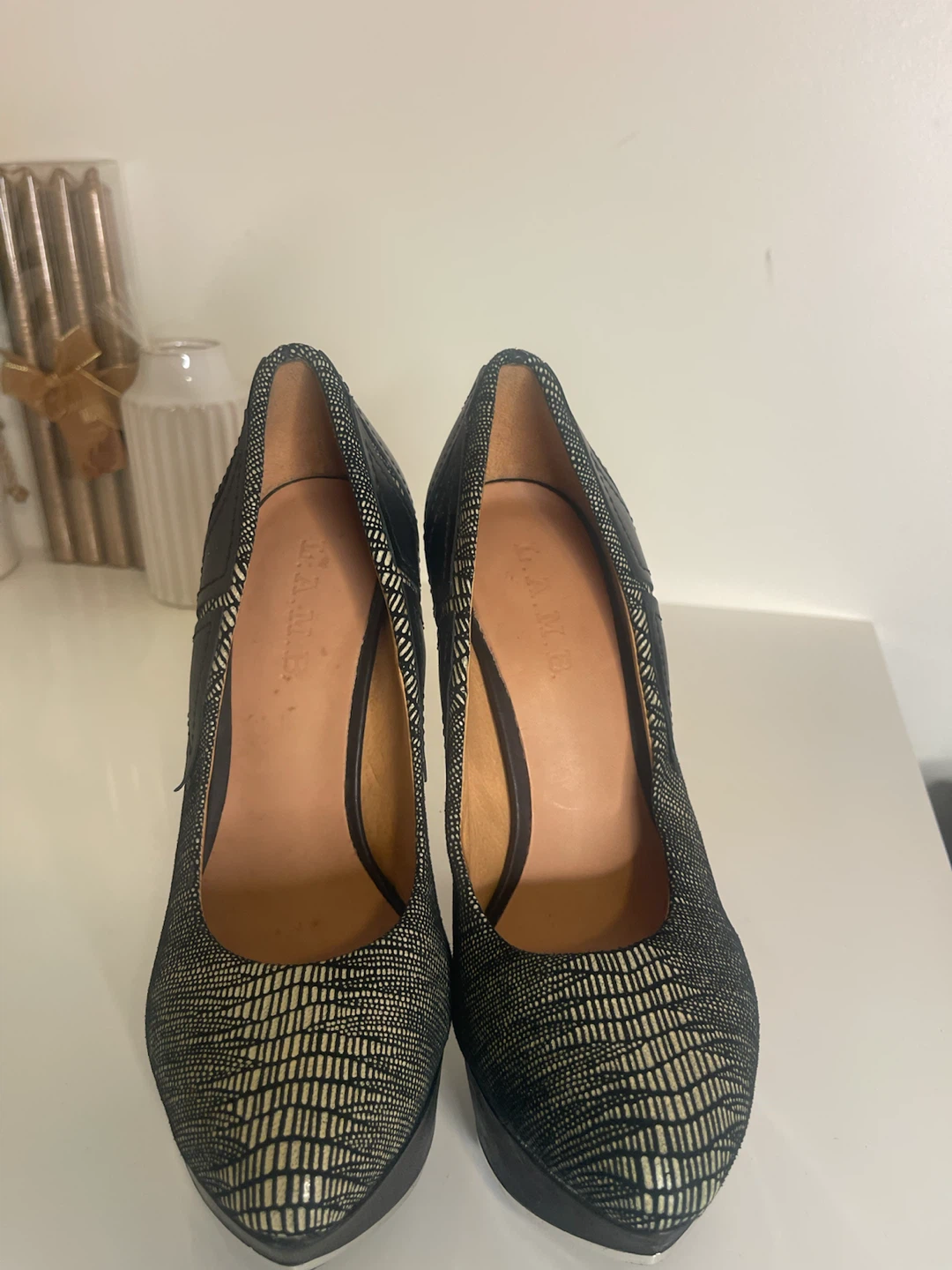 Black & White Patterned Platform Heels - photo 5