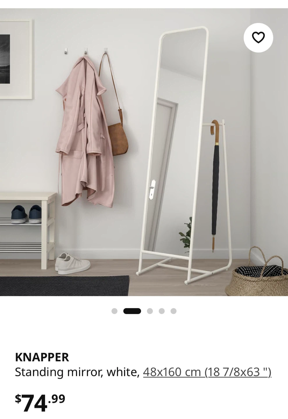 IKEA KNAPPER Standing Mirror, White, 48x160 cm - photo 2