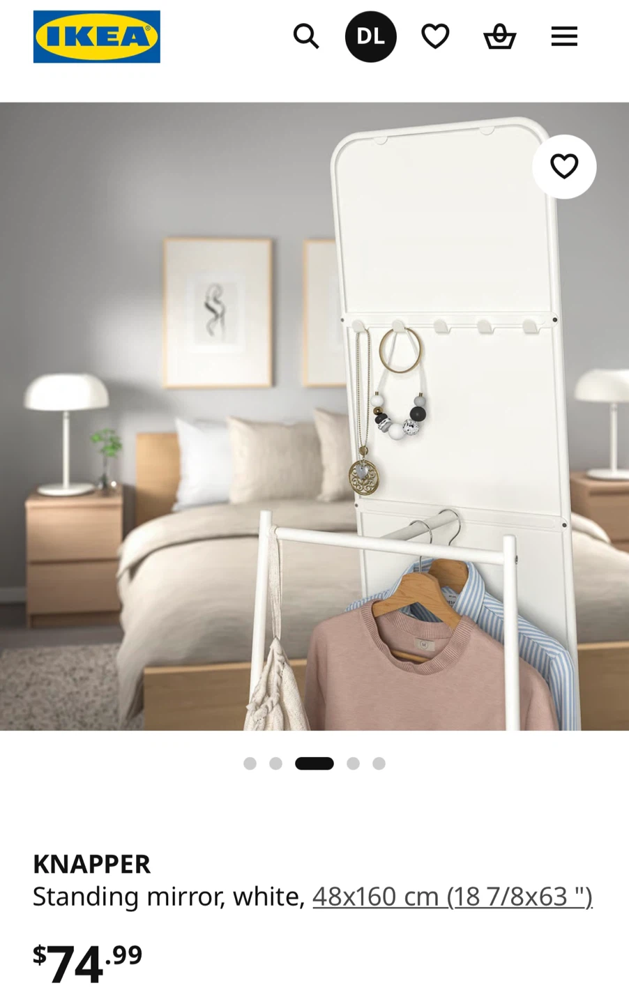 IKEA KNAPPER Standing Mirror, White, 48x160 cm - photo 3