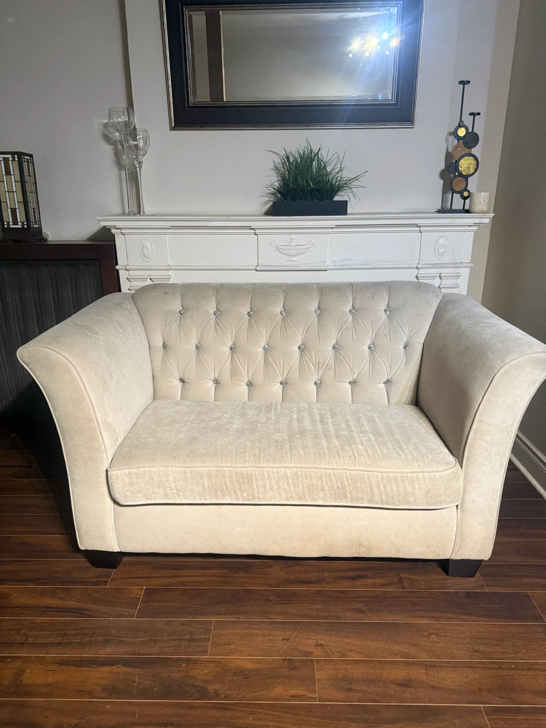 Velvet Tufted Loveseat - Beige