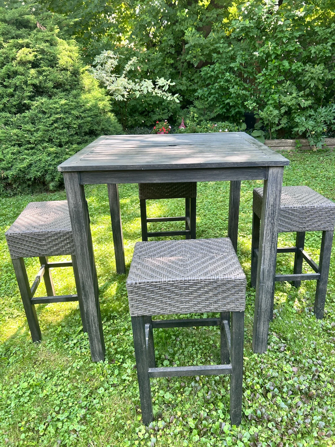 Square Outdoor Dining Set with 4 Stools