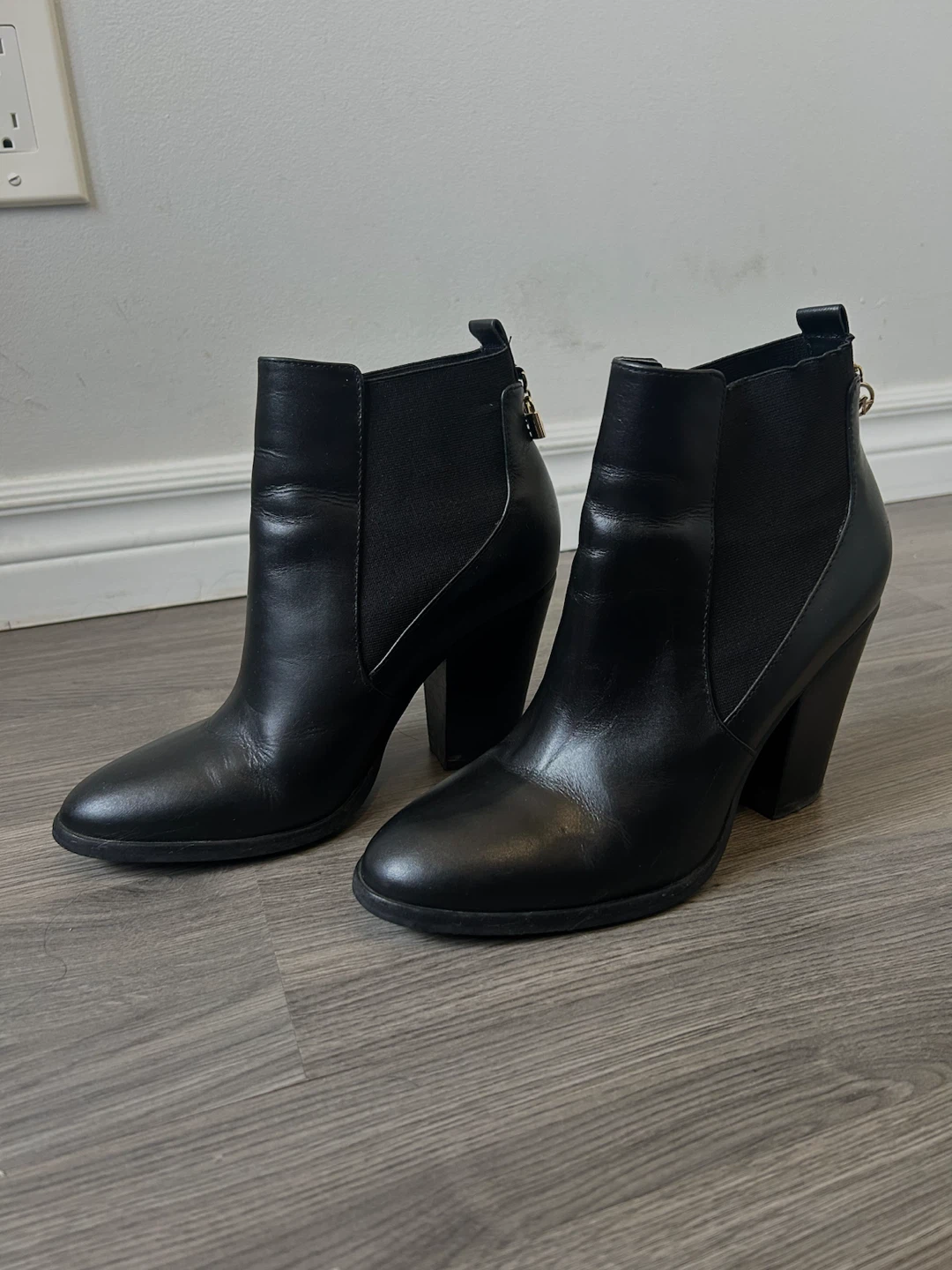 Michael Kors Black Leather Chelsea Ankle Boots with Lock Charm