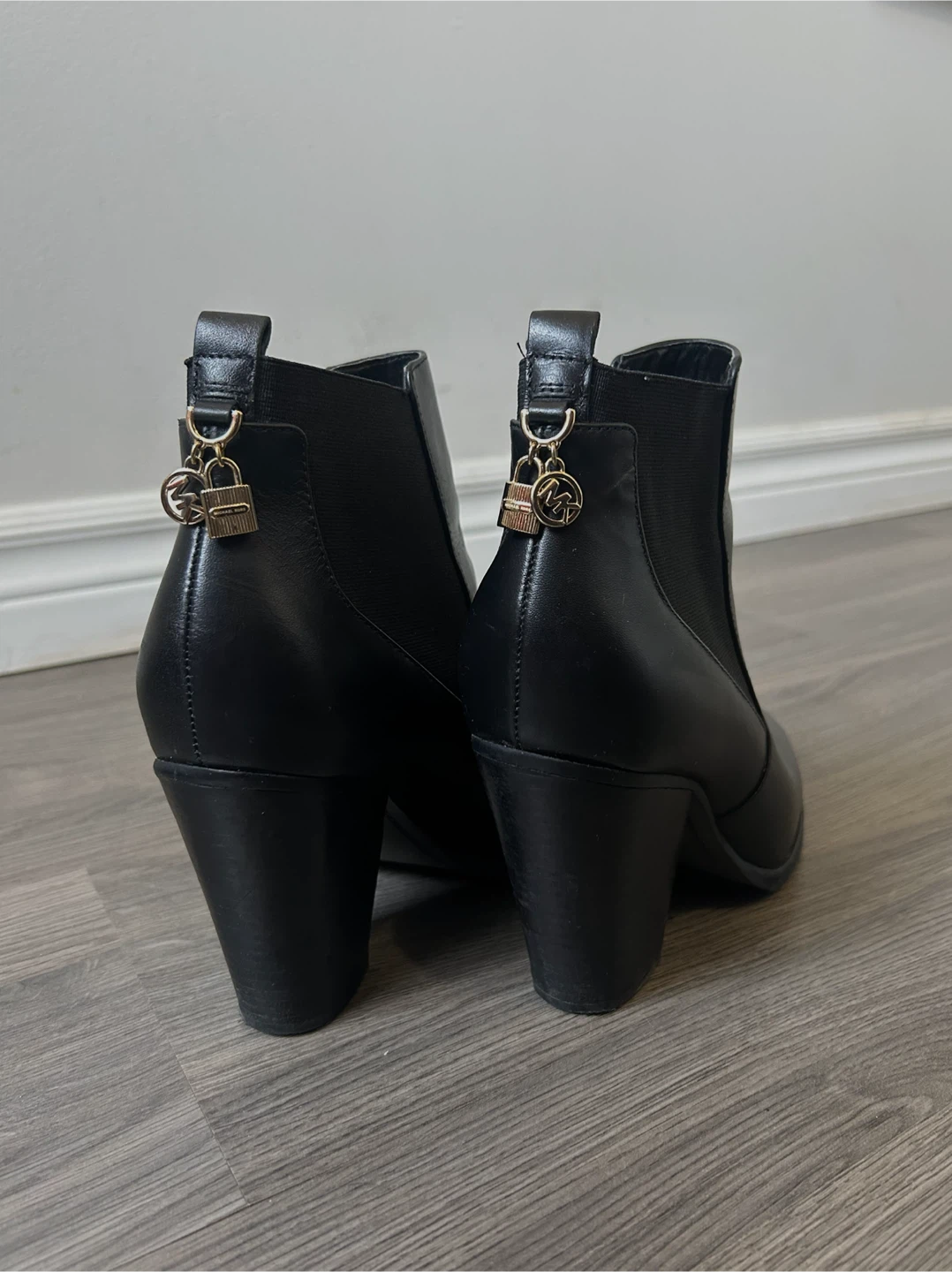 Michael Kors Black Leather Chelsea Ankle Boots with Lock Charm - photo 2