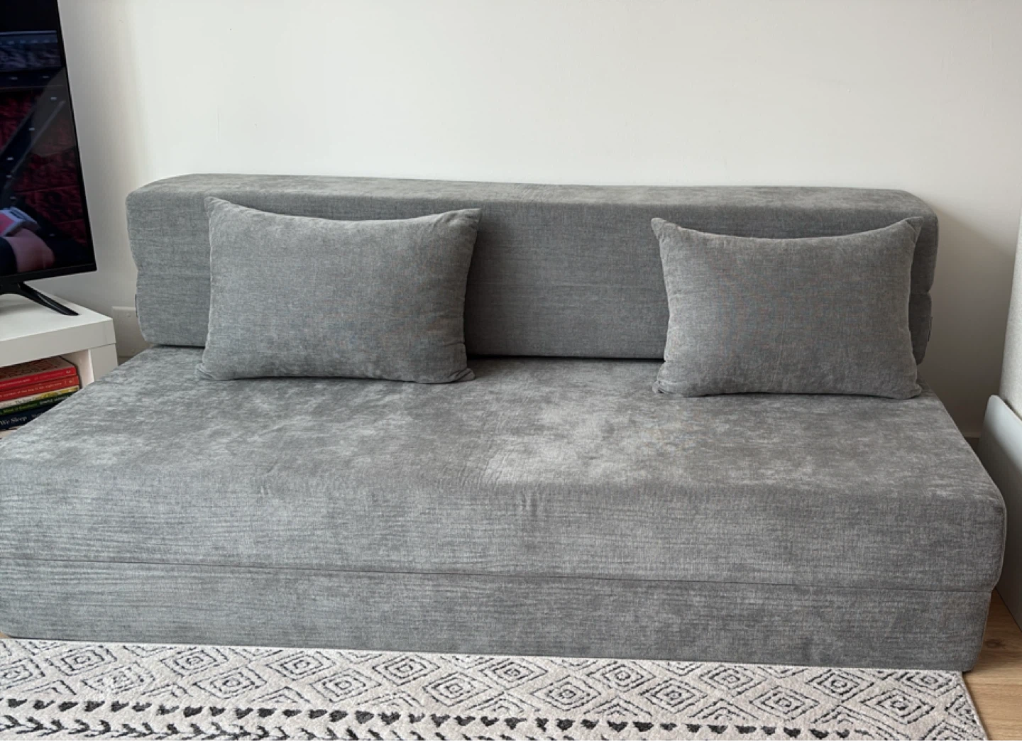 Moving out sale-Gray Sofa Bed with Two Pillows