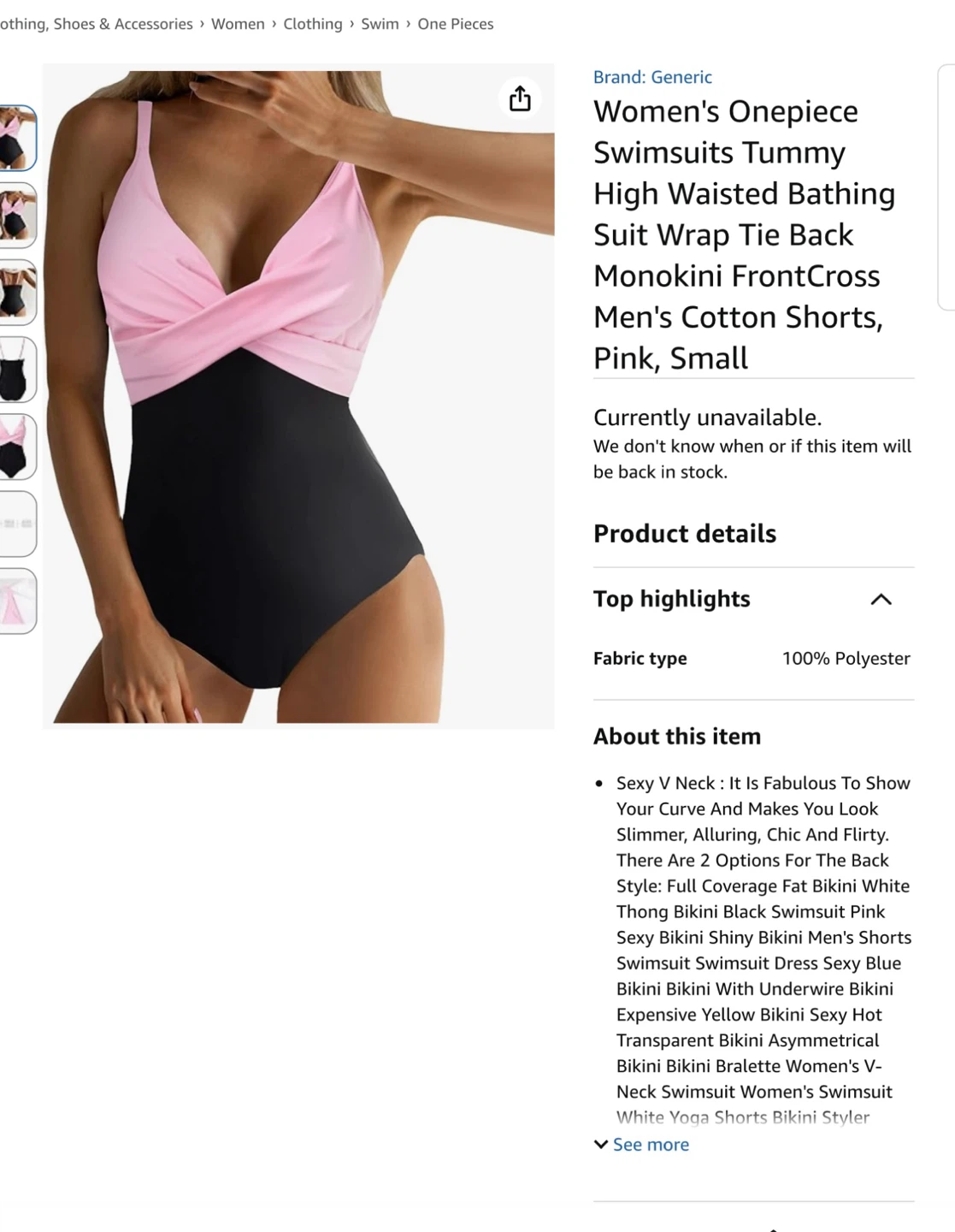 Women's Pink and Black Two-Tone One-Piece Swimsuit