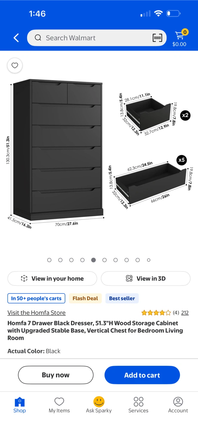 Homfa 7 Drawer Dresser - Black - photo 3
