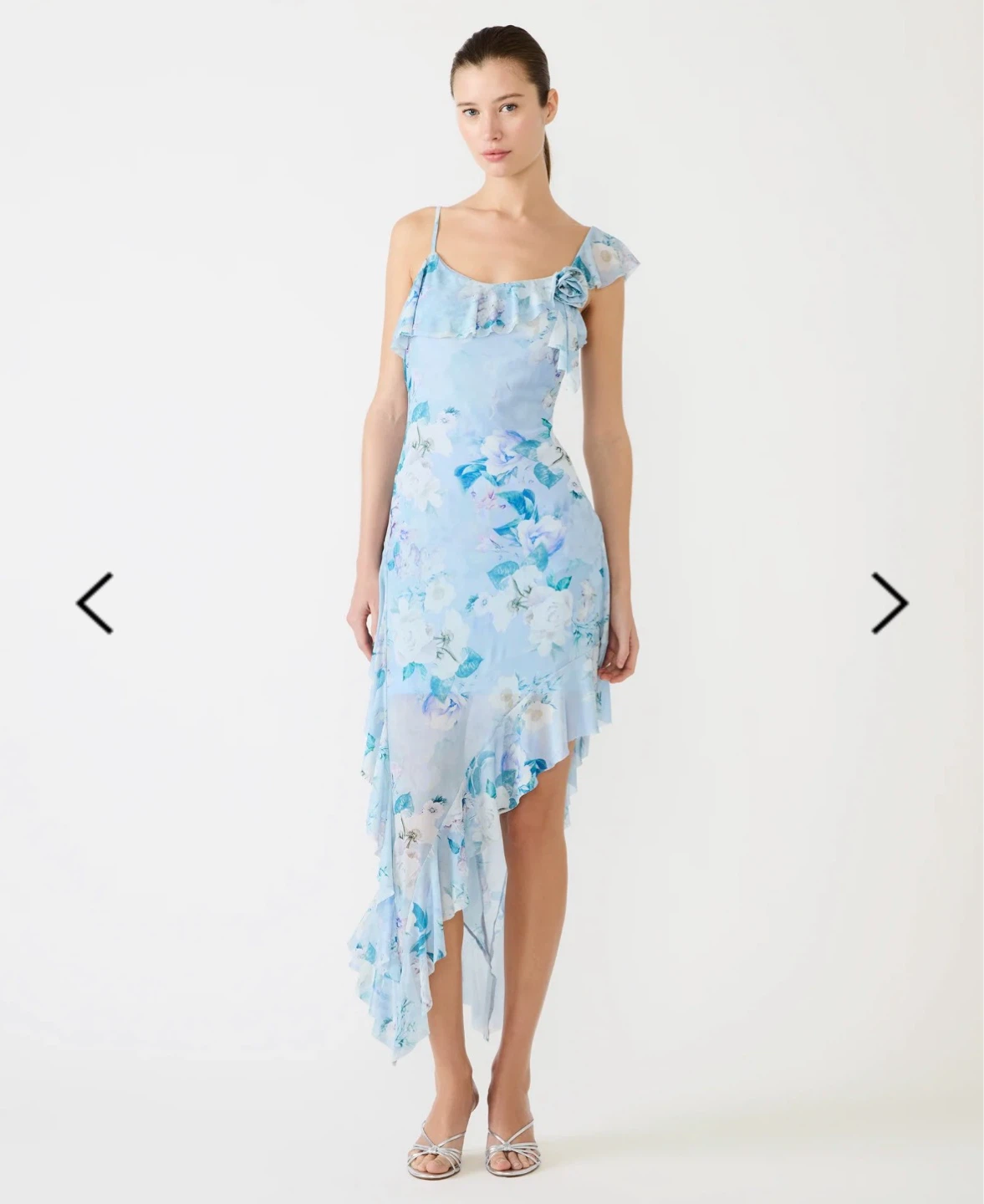 Blue Floral Asymmetrical Ruffle Dress