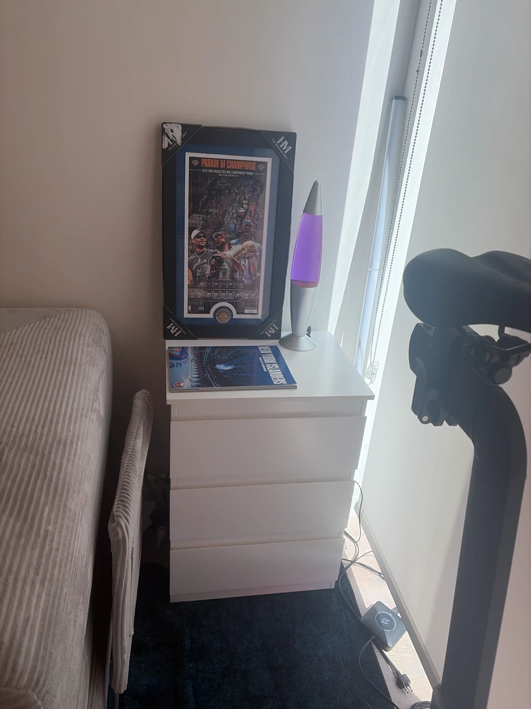 Grey Corduroy Sofa, Peloton bike+, art, rug nightstand - photo 4