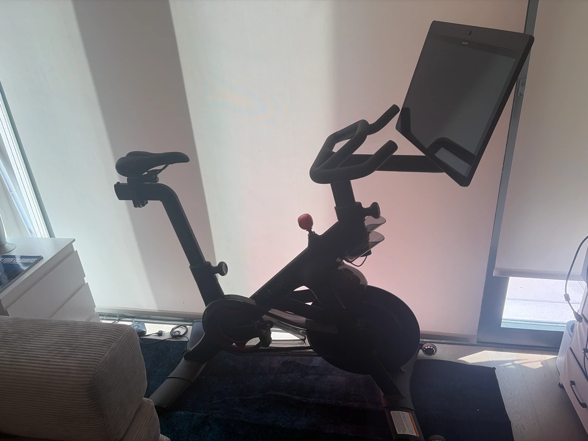 Grey Corduroy Sofa, Peloton bike+, art, rug nightstand - photo 5