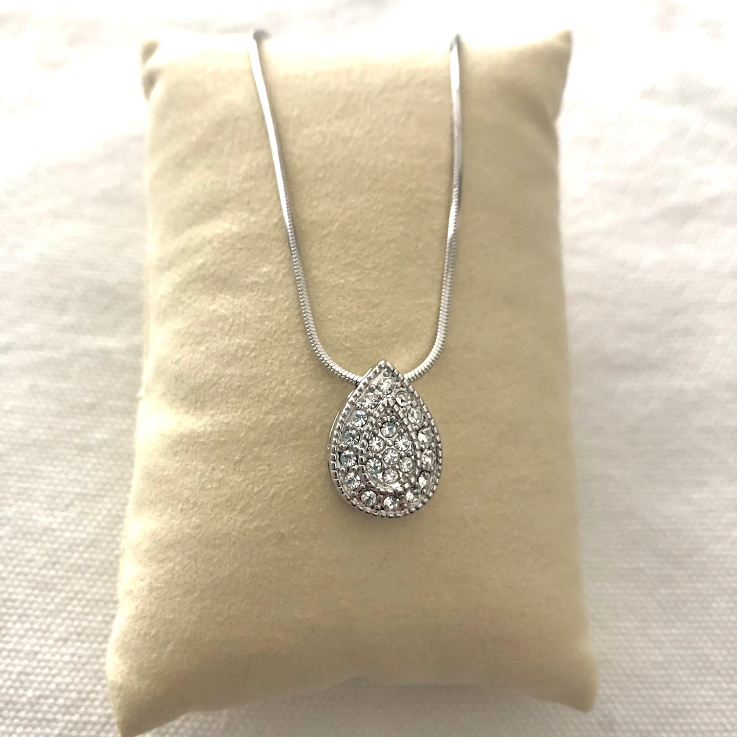 16” Silver CZ Teardrop Necklace