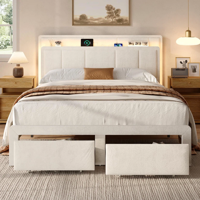 Platform Full Bed with 2 Storage Drawers