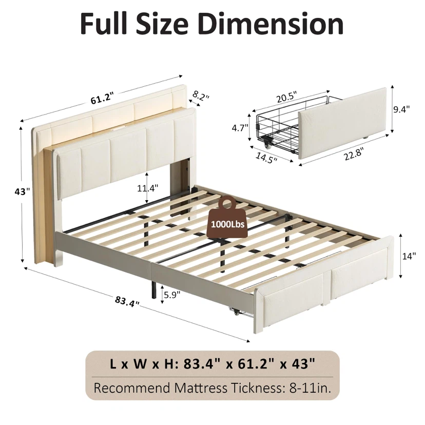 Platform Full Bed with 2 Storage Drawers - photo 2