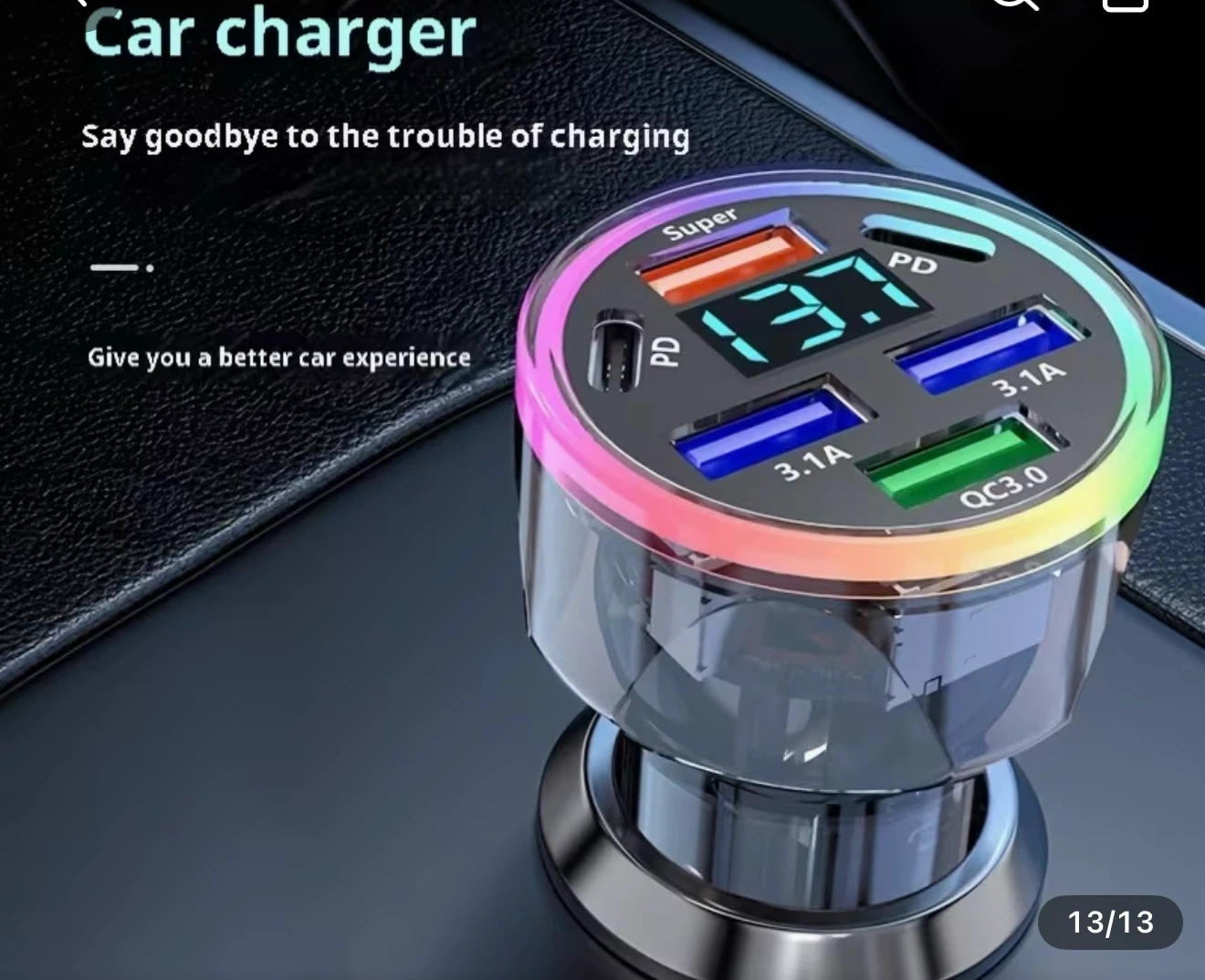 Car Charger with Multiple Ports and Digital Display
