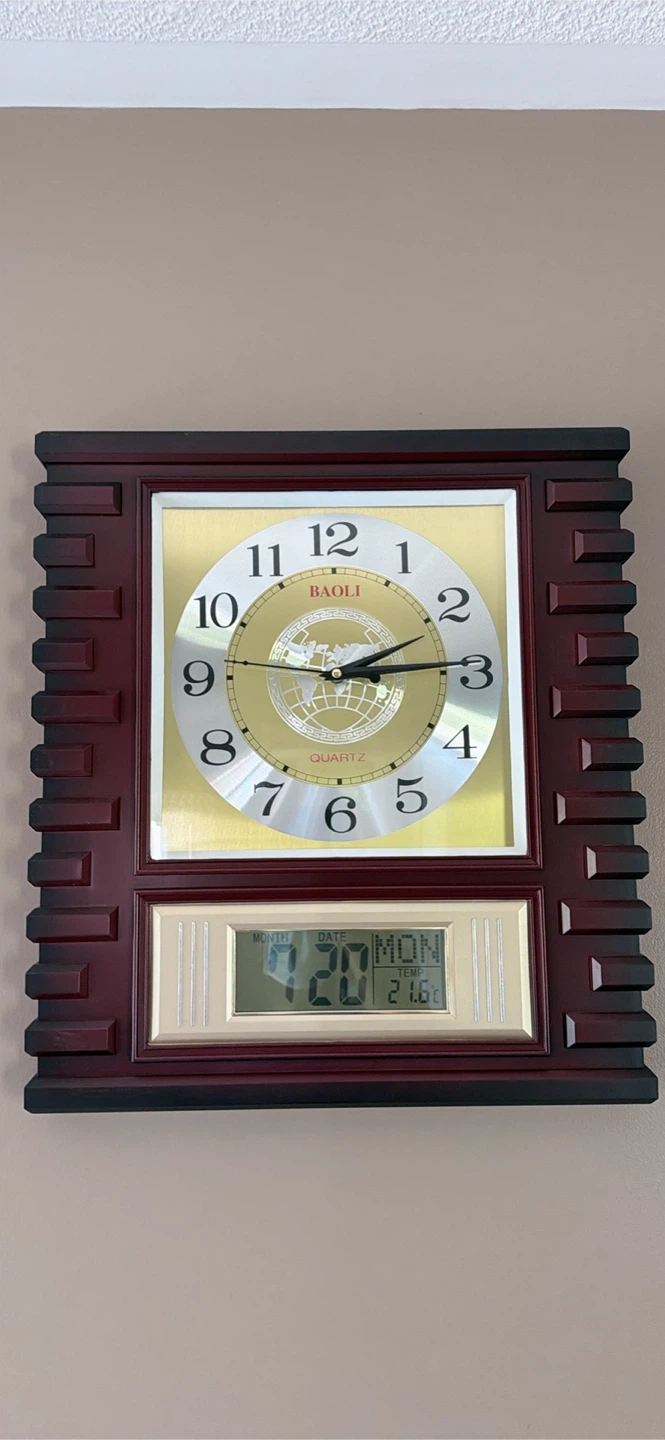 Baoli Quartz Wall Clock with Date and Temperature Display