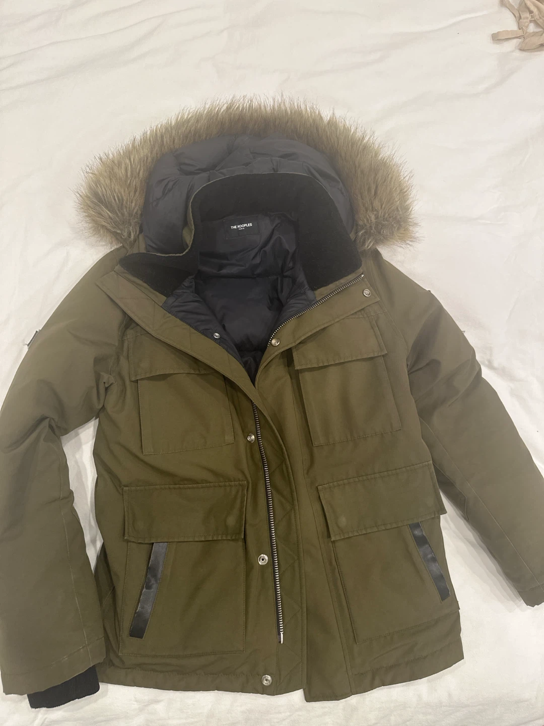 The Kooples Green Parka Jacket with Fur Hood
