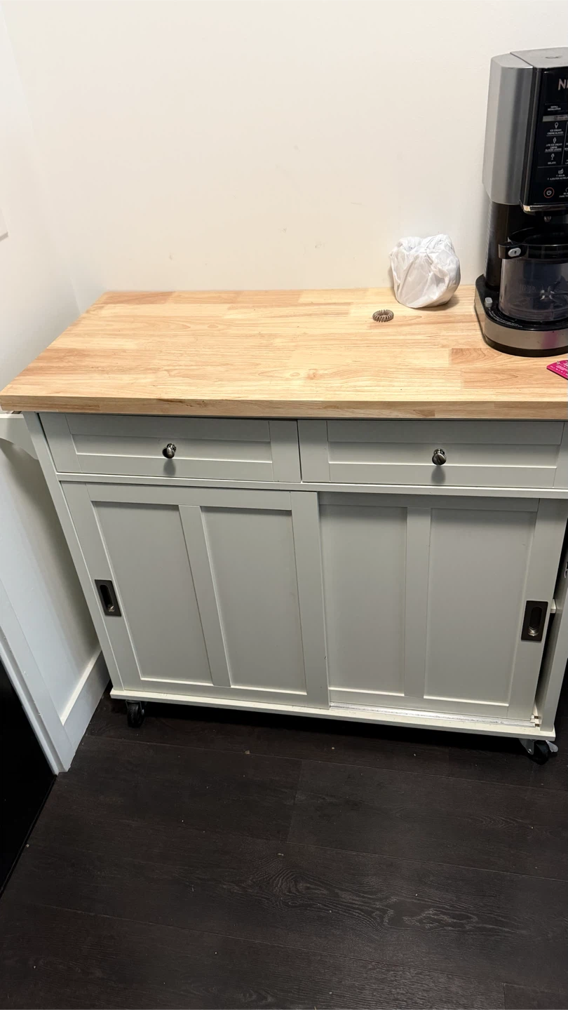 Grey Kitchen Island with Butcher Block Top