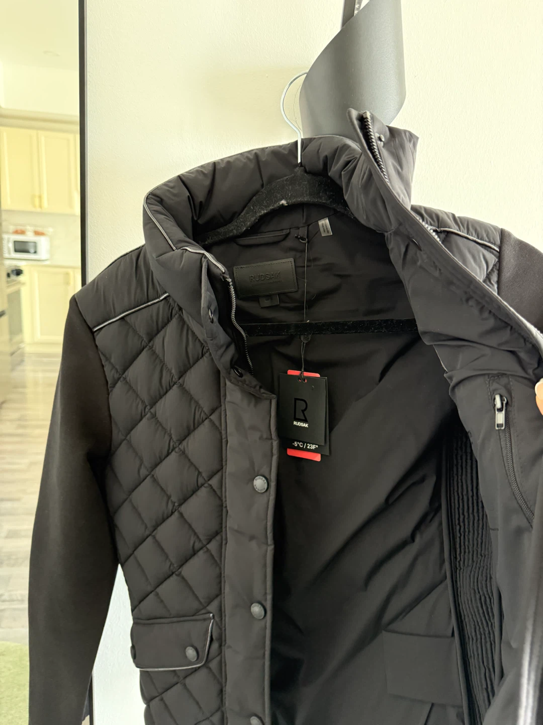 Rudsak Black Quilted Jacket with Knit Sleeves