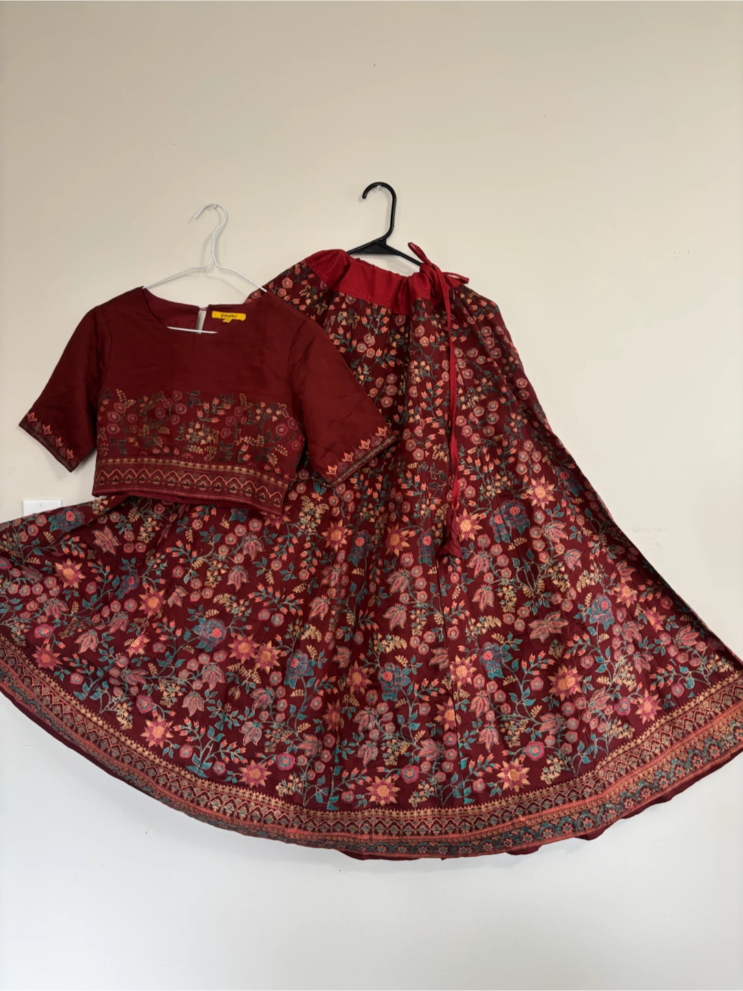 Women's Burgundy Floral Embroidered Lehenga Choli Set