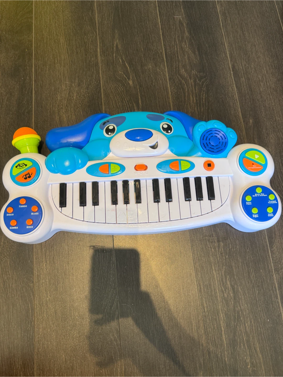 Blue Dog Piano Keyboard with Microphone Toy