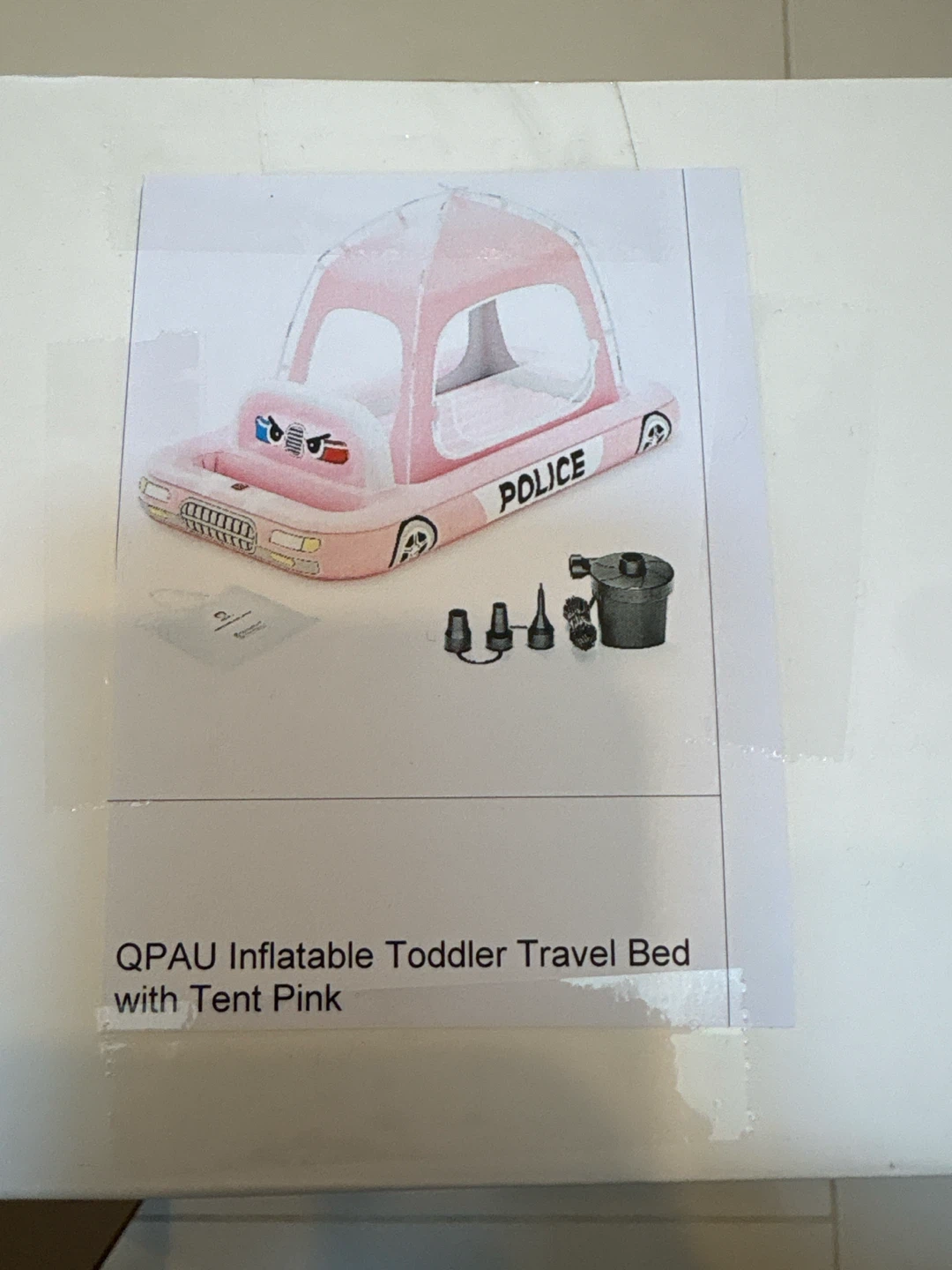 QPAU Inflatable Toddler Travel Bed with Tent Pink