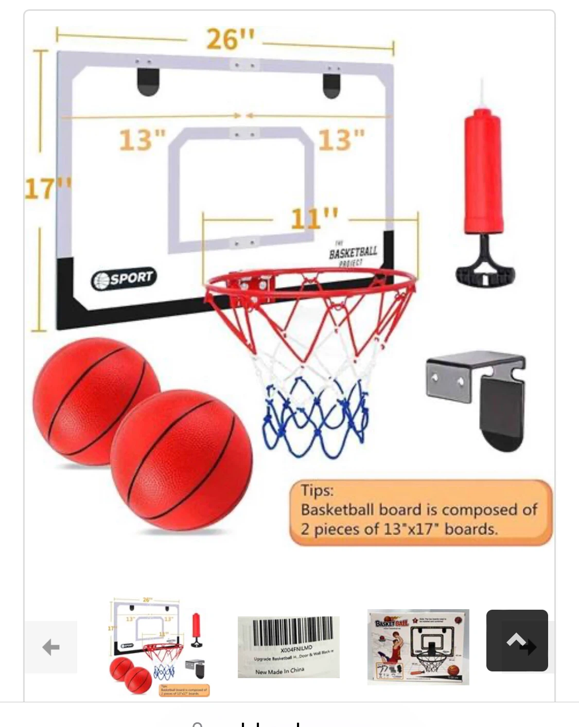 Indoor Basketball Set with 2 Balls and Pump
