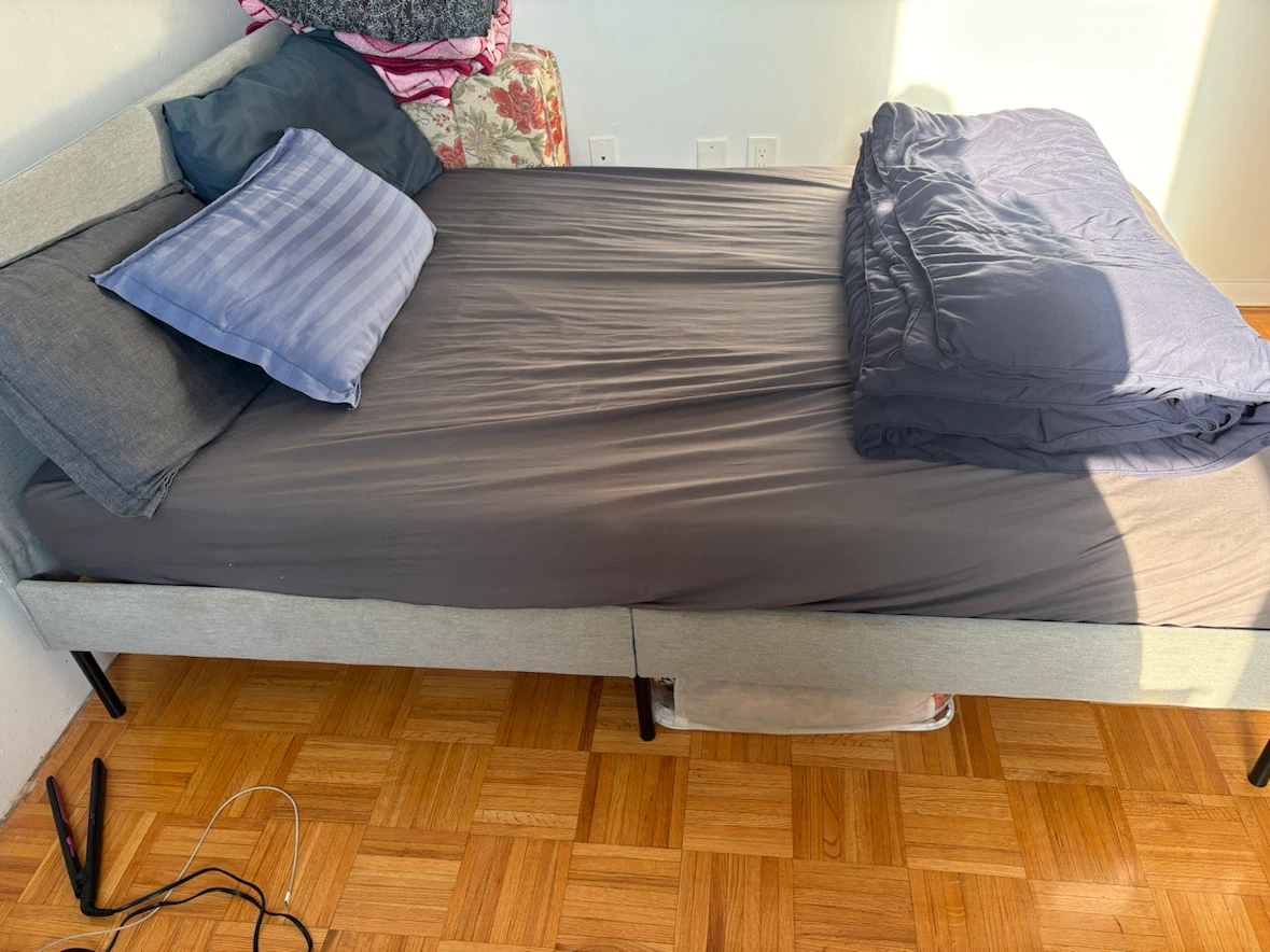 Grey upholstered bed frame