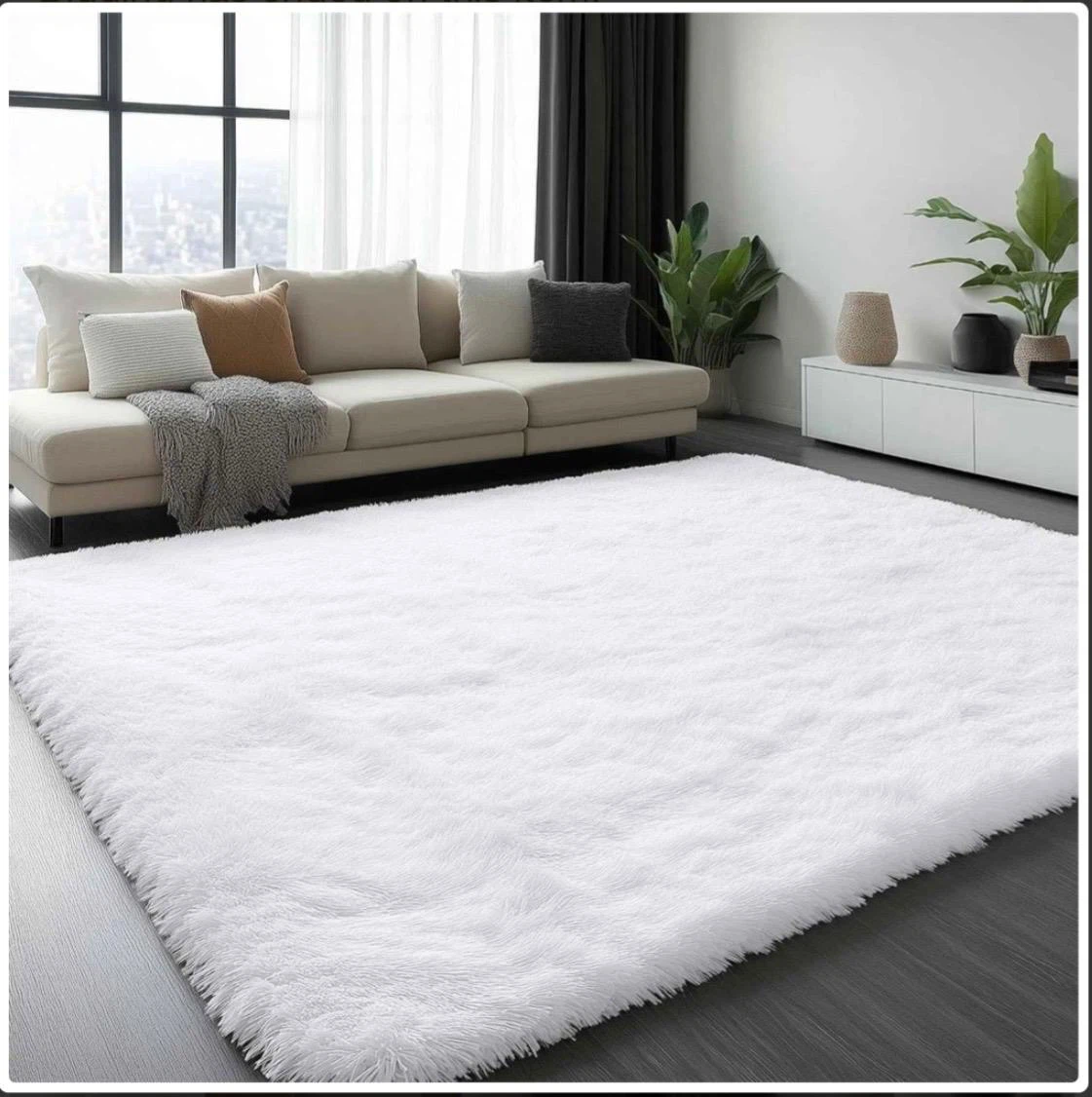 White Fluffy Rug 5x7 feet