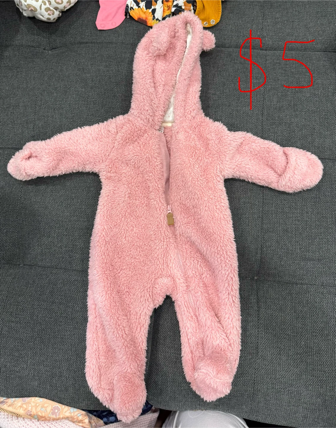 Baby Girl Pink Faux Fur Hooded Onesie