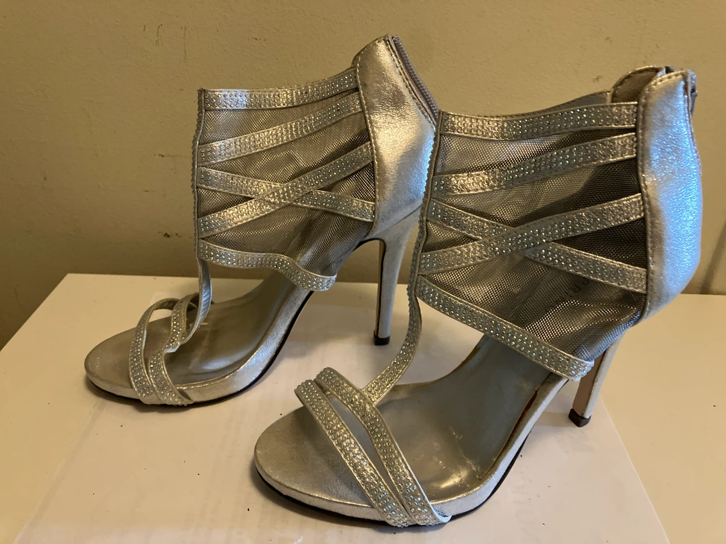 Silver Rhinestone Mesh Stiletto High Heel Sandals-size 6 - photo 2