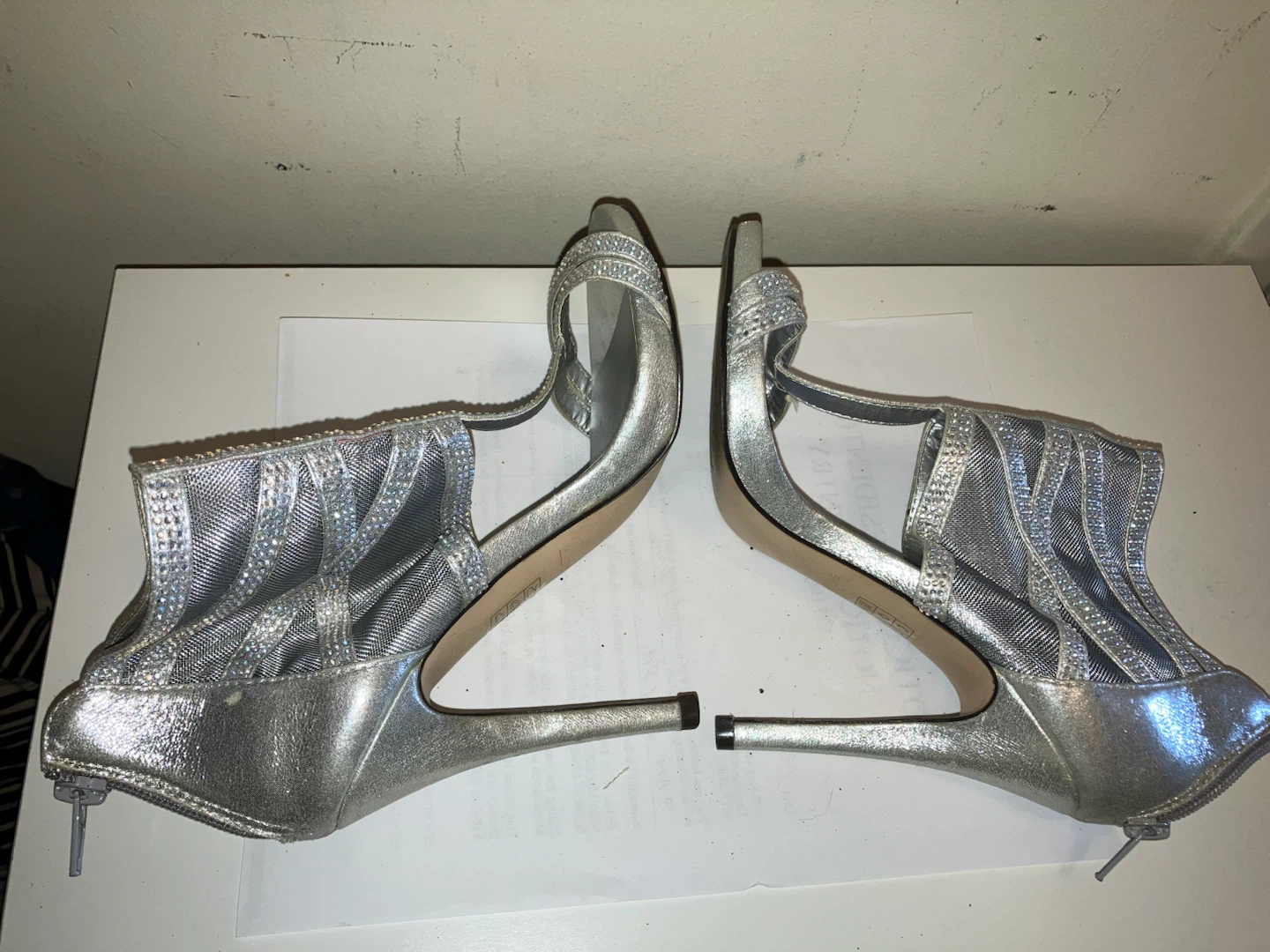 Silver Rhinestone Mesh Stiletto High Heel Sandals-size 6 - photo 4