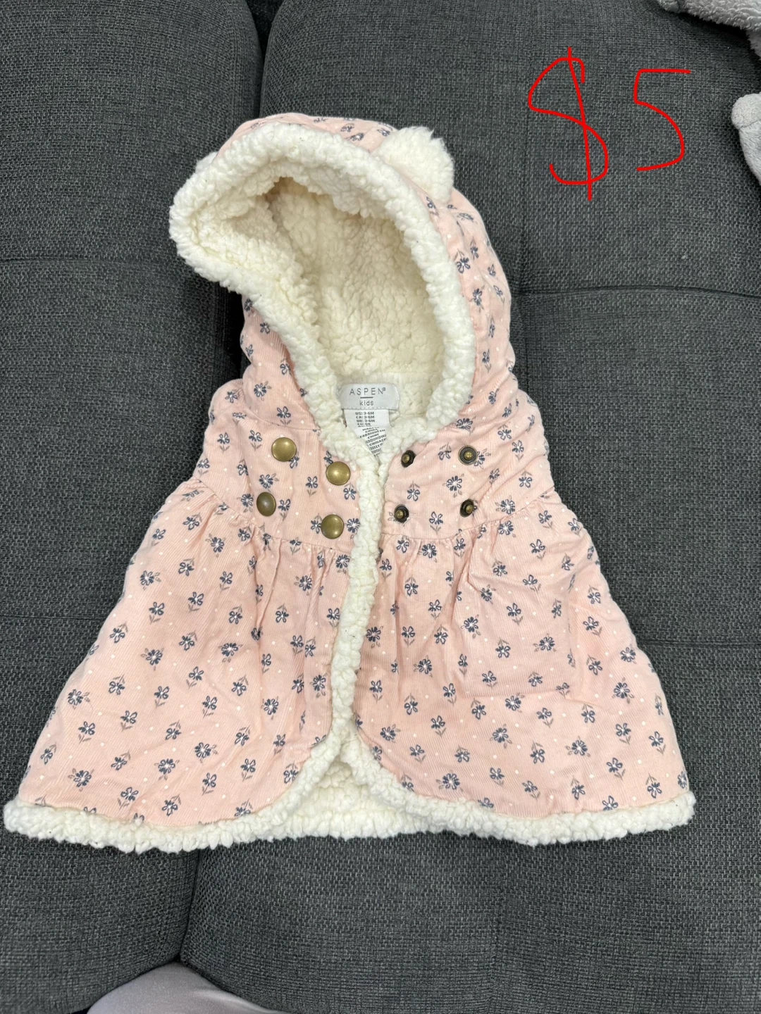 Baby Girl Pink Floral Sherpa Lined Hooded Vest