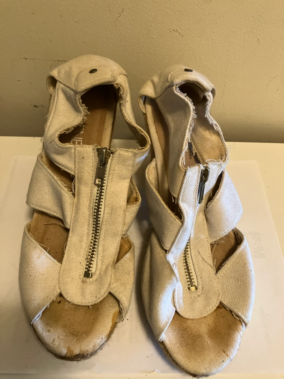 White Canvas Espadrille Wedge Sandals