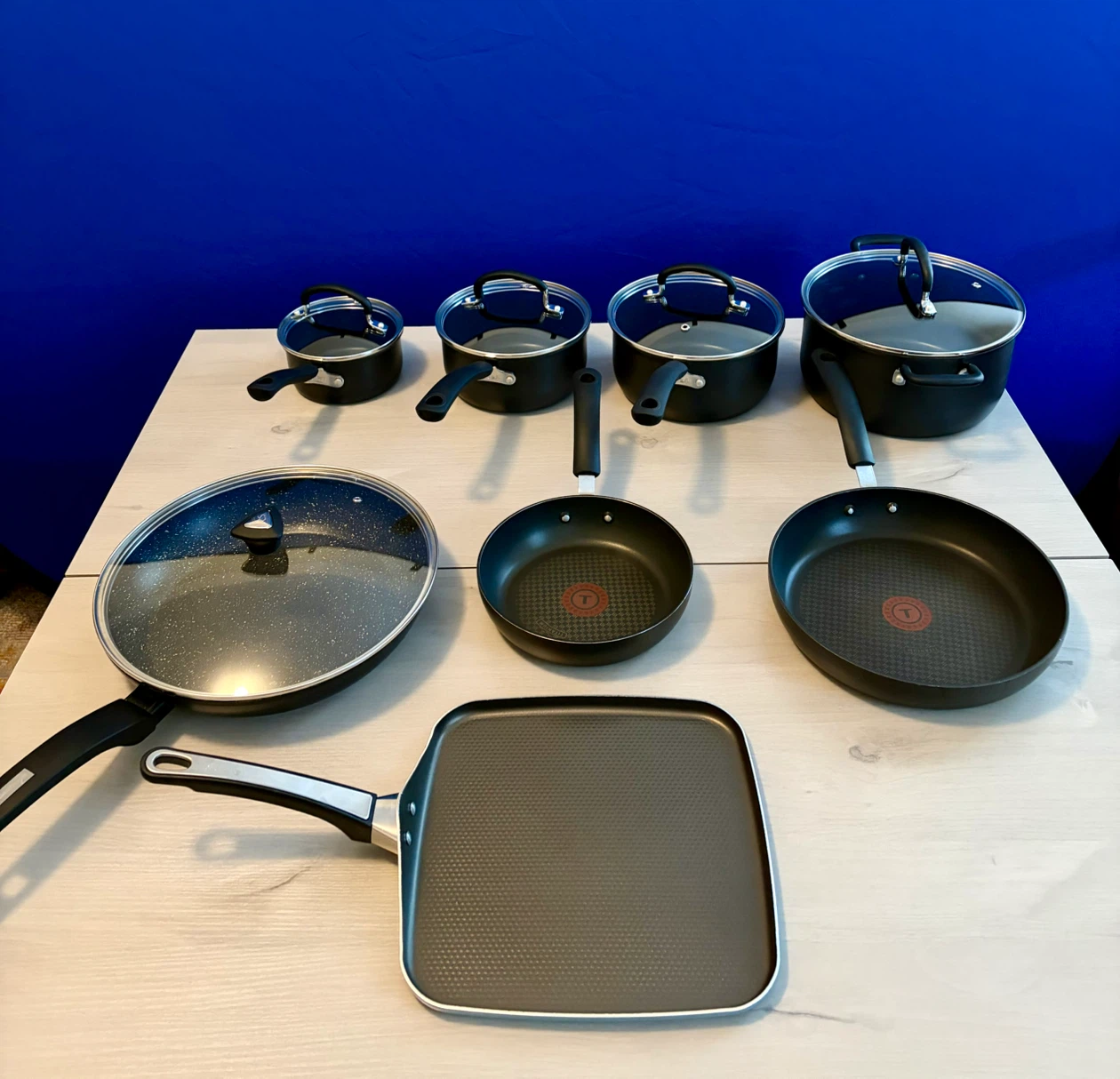 T-Fal Cookware Set + Extra Frying Pan, Griddle & Utensils