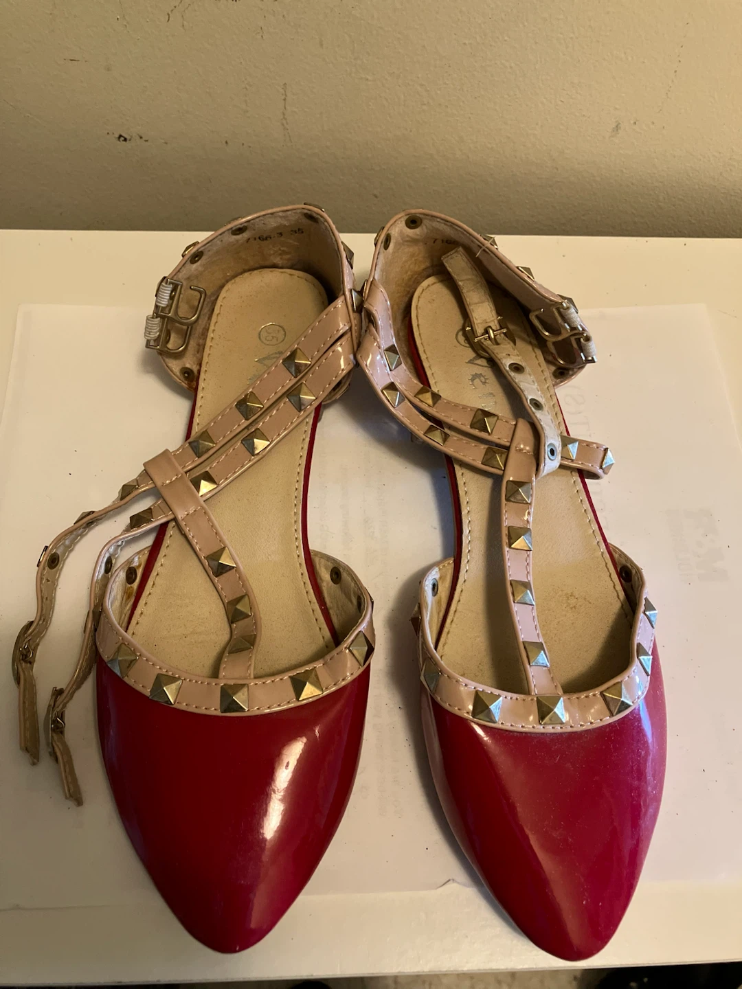 Red Studded Ballet Flats